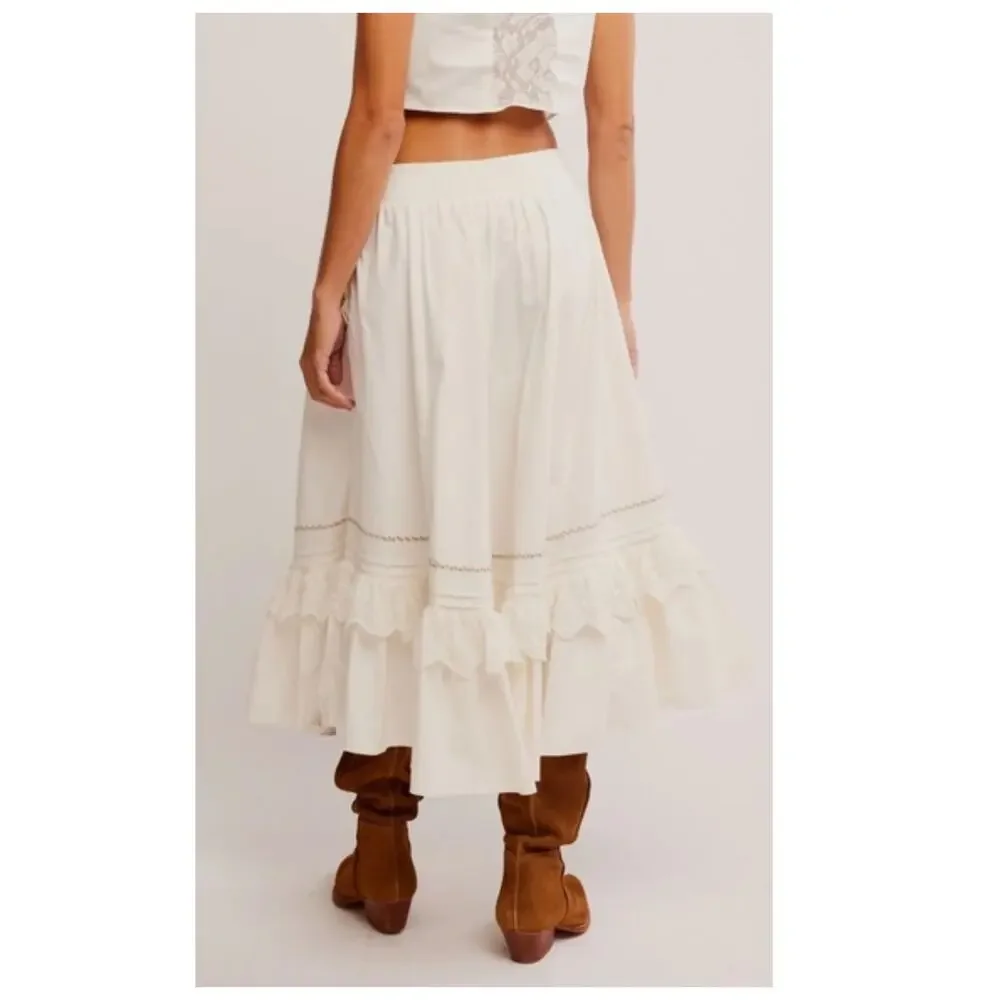 NEW Free People Maeberrie Embroidered Midi Skirt Size Medium